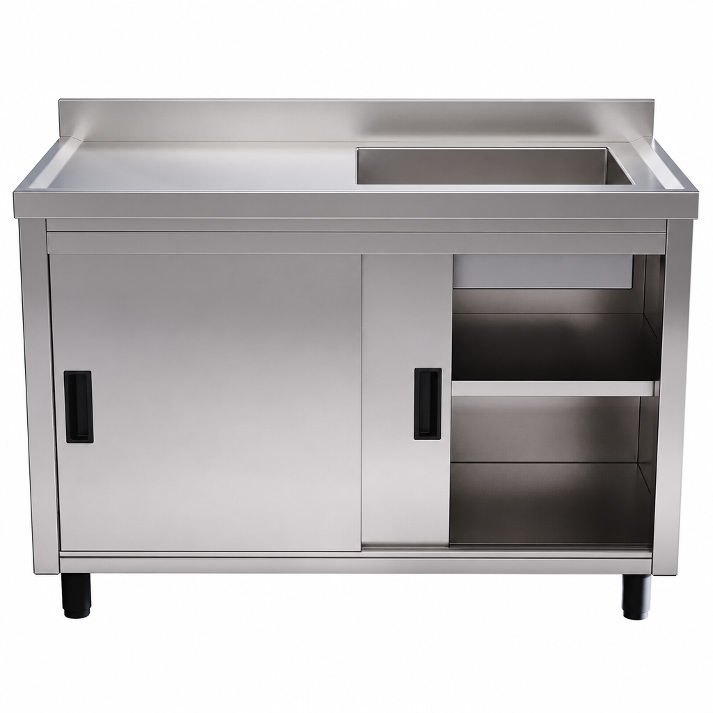 Armário Horizontal Fechado Com Cuba Direita em Inox