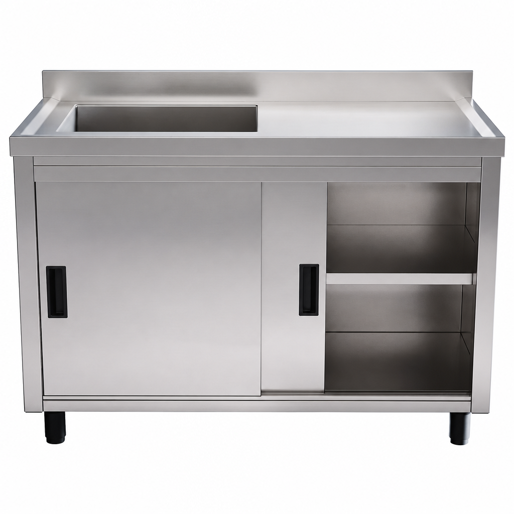 Armário Horizontal Fechado Com Cuba Esquerda em Inox
