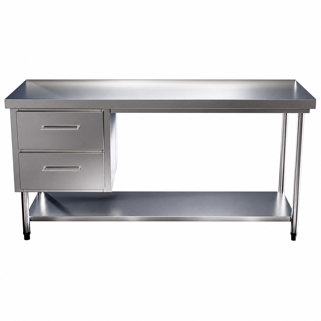 Bancada Lisa Com 2 Gavetas Em Inox