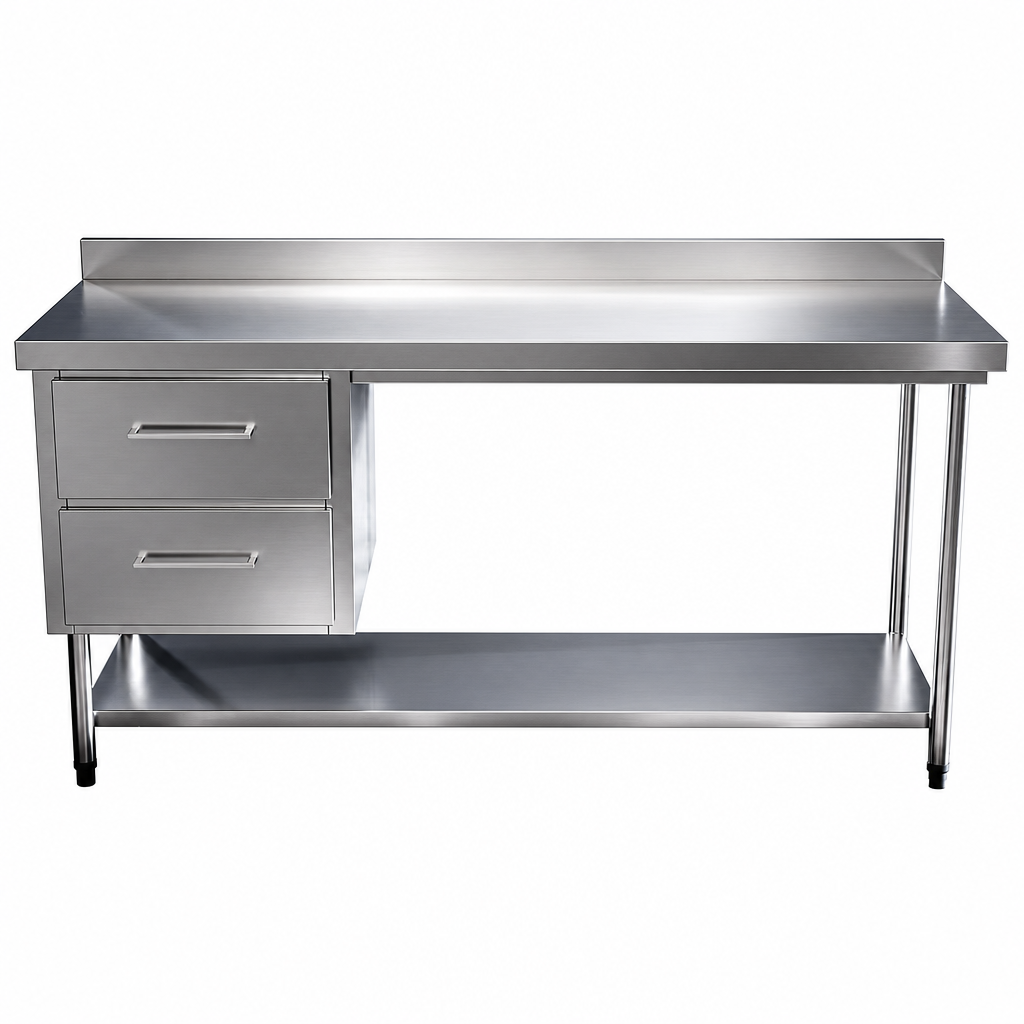 Bancada Lisa Com 2 Gavetas E Espelho Em Inox